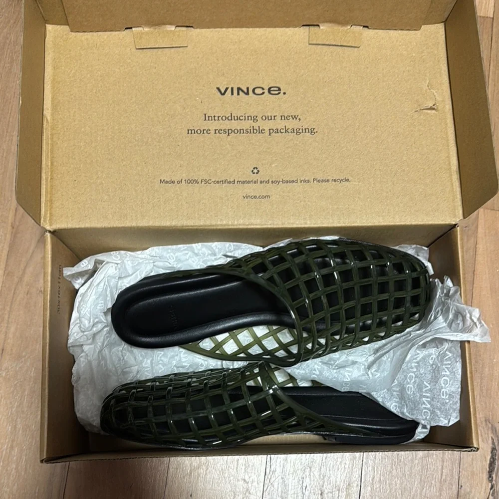 Vince Olive Green Woven Slide Loafers
